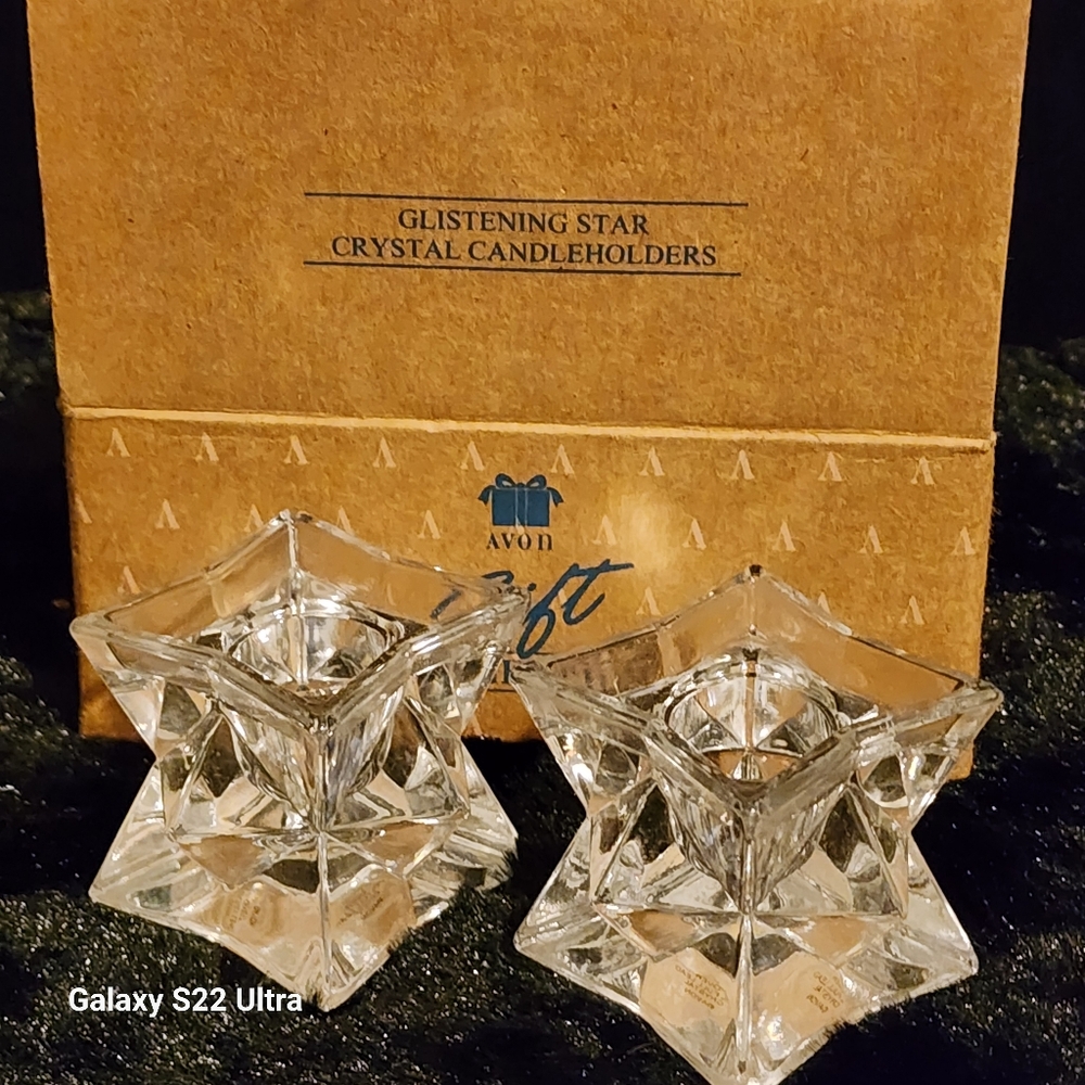 Vintage AVON Glistening Star Crystal Candleholders NIB